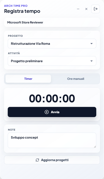 Arch Time Mini Timer aperto sul desktop Windows